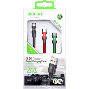 کابل شارژ 1.25 متری فست سه کاره GERLAX مدل GD-36 - مشکی قرمز سبز
